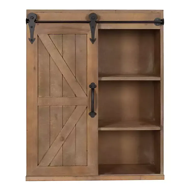 Kirklands Home Wall Storage|Wood Barn Door 5-Shelf Wall Cabinet Brown