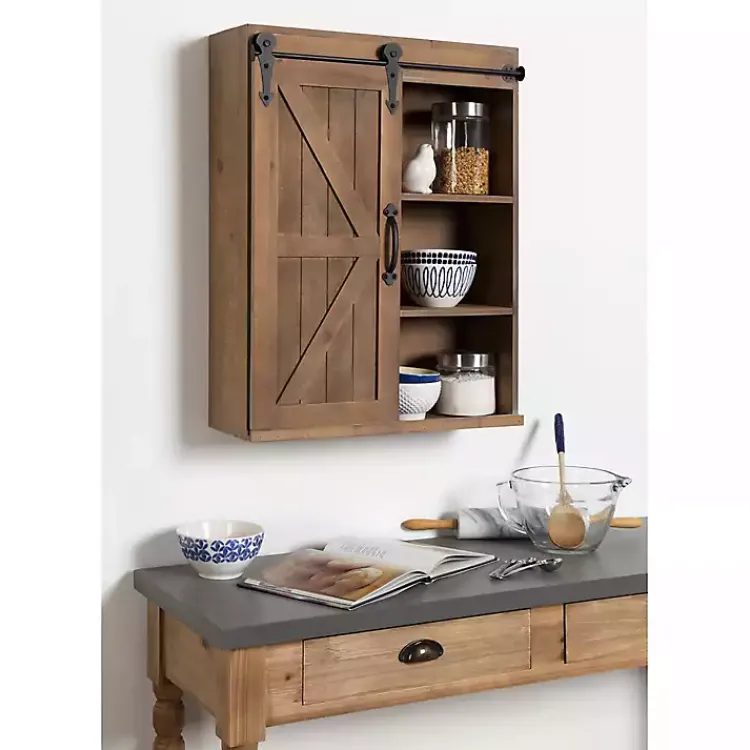 Kirklands Home Wall Storage|Wood Barn Door 5-Shelf Wall Cabinet Brown