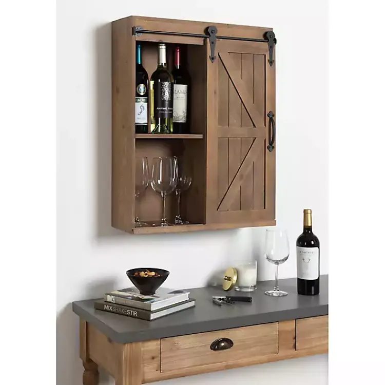 Kirklands Home Wall Storage|Wood Barn Door 5-Shelf Wall Cabinet Brown