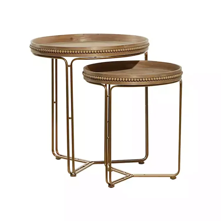 Kirklands Home Accent & End Tables|Wood Beaded Nesting Side Tables, Set of 2 Brown