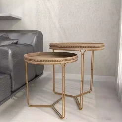 Kirklands Home Accent & End Tables|Wood Beaded Nesting Side Tables, Set of 2 Brown