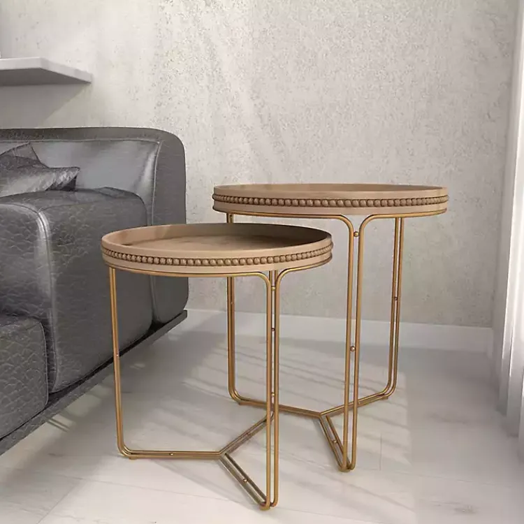 Kirklands Home Accent & End Tables|Wood Beaded Nesting Side Tables, Set of 2 Brown