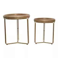 Kirklands Home Accent & End Tables|Wood Beaded Nesting Side Tables, Set of 2 Brown