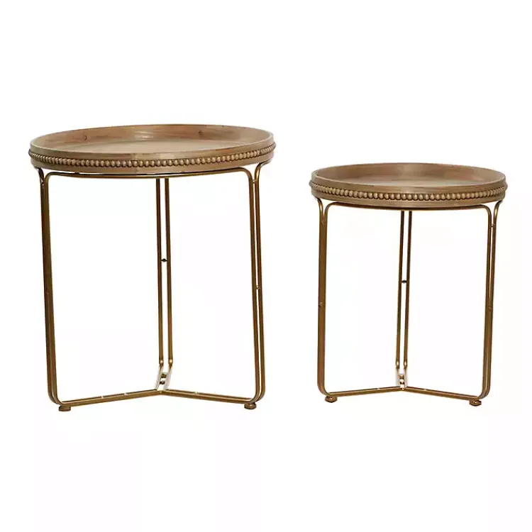 Kirklands Home Accent & End Tables|Wood Beaded Nesting Side Tables, Set of 2 Brown