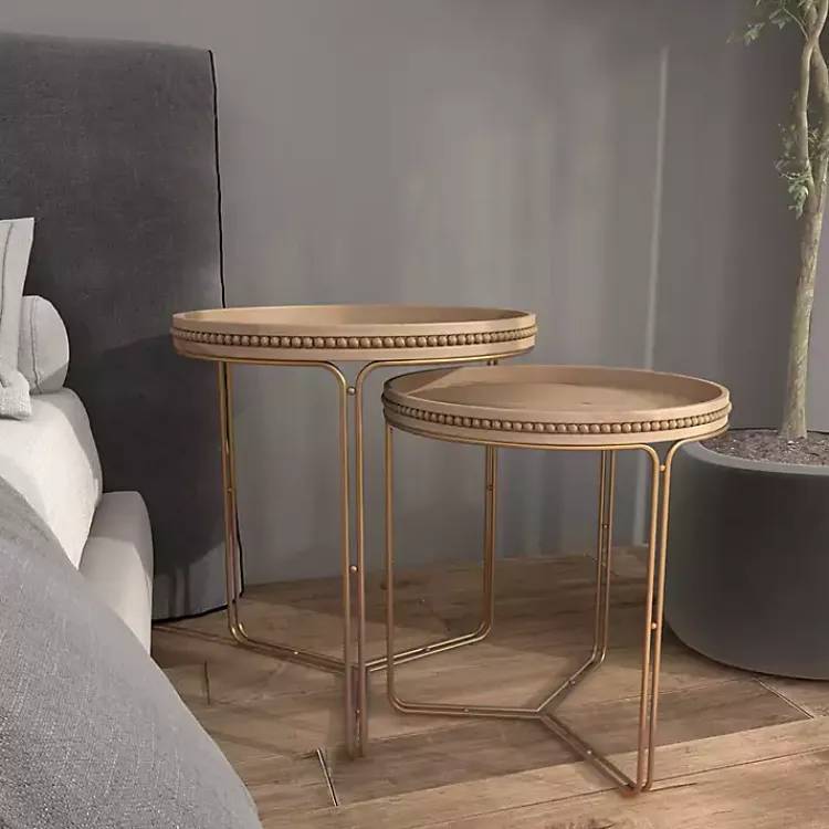 Kirklands Home Accent & End Tables|Wood Beaded Nesting Side Tables, Set of 2 Brown