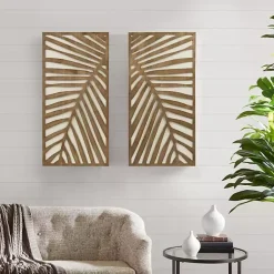 Kirklands Home Wall Plaques|Brown Wood Birch Palms Wall Plaques, Set of 2