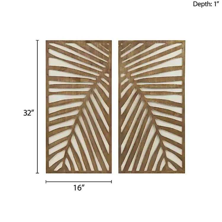 Kirklands Home Wall Plaques|Brown Wood Birch Palms Wall Plaques, Set of 2