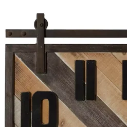 Kirklands Home Clocks|Brown Wood Black Metal Accent Square Wall Clock