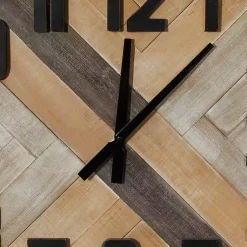 Kirklands Home Clocks|Brown Wood Black Metal Accent Square Wall Clock