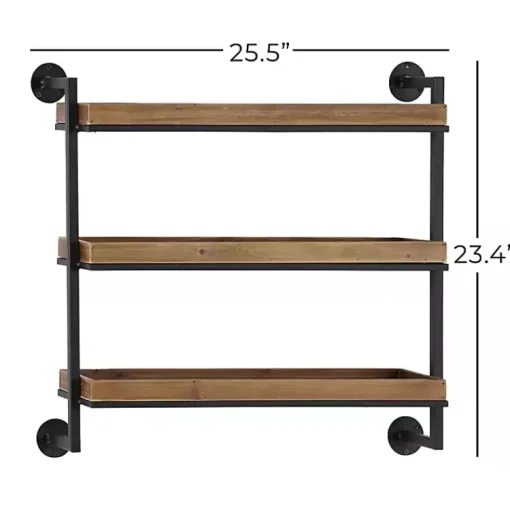 Kirklands Home Shelves|Brown Wood Black Metal Pipe Frame Wall Shelf