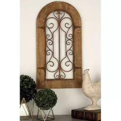 Kirklands Home Wall Plaques|Wood Black Metal Scrollwork Wall Plaque Brown