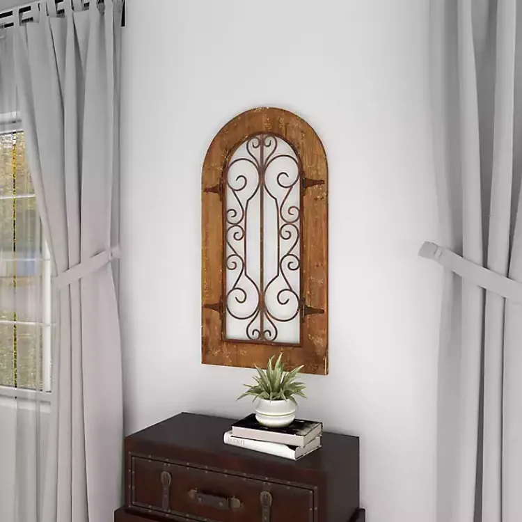 Kirklands Home Wall Plaques|Wood Black Metal Scrollwork Wall Plaque Brown