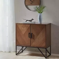 Kirklands Home Cabinets & Sideboards|Brown Wood Frame Metal Base 2-Door Cabinet