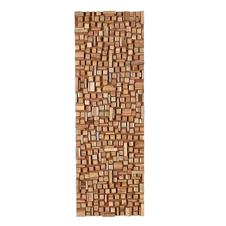 Kirklands Home Wall Plaques|Wood Geometric Block Wall Plaque, 16x48 in. Brown