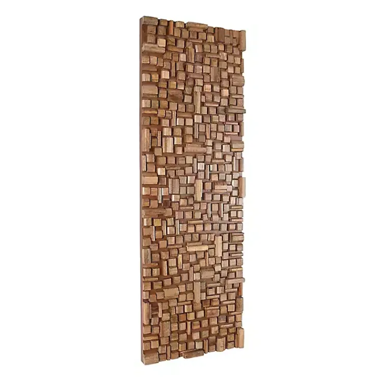 Kirklands Home Wall Plaques|Wood Geometric Block Wall Plaque, 16x48 in. Brown