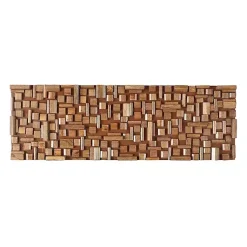Kirklands Home Wall Plaques|Wood Geometric Block Wall Plaque, 36x12 in. Brown