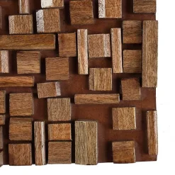 Kirklands Home Wall Plaques|Wood Geometric Block Wall Plaque, 36x12 in. Brown