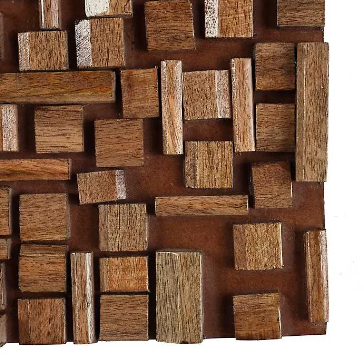 Kirklands Home Wall Plaques|Wood Geometric Block Wall Plaque, 36x12 in. Brown
