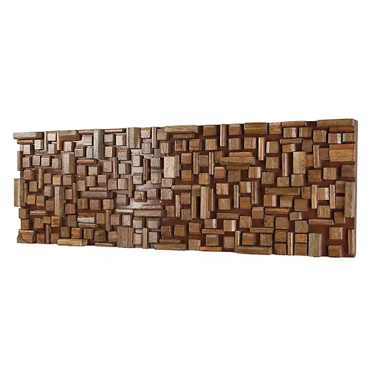 Kirklands Home Wall Plaques|Wood Geometric Block Wall Plaque, 36x12 in. Brown