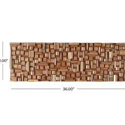 Kirklands Home Wall Plaques|Wood Geometric Block Wall Plaque, 36x12 in. Brown