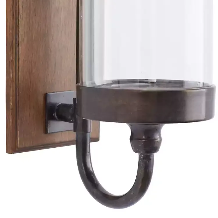 Discount Brown Wood Sconce with Glass Holder Sconces