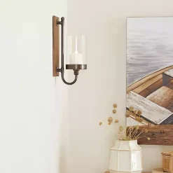 Discount Brown Wood Sconce with Glass Holder Sconces