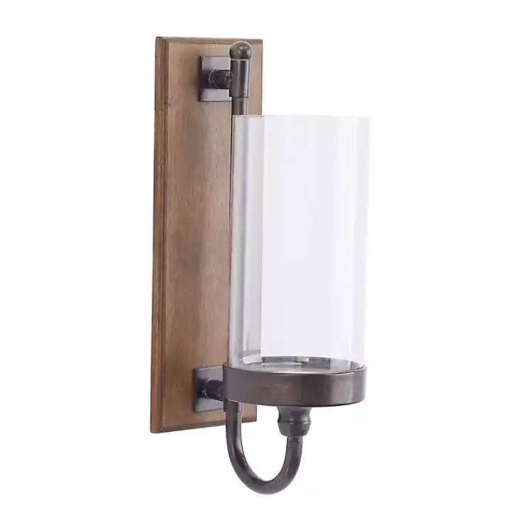 Discount Brown Wood Sconce with Glass Holder Sconces