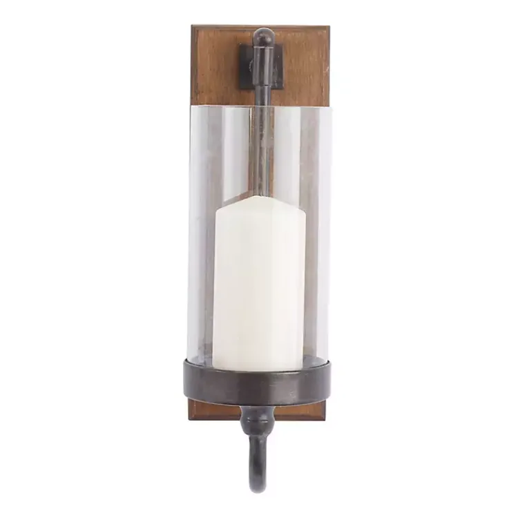 Discount Brown Wood Sconce with Glass Holder Sconces