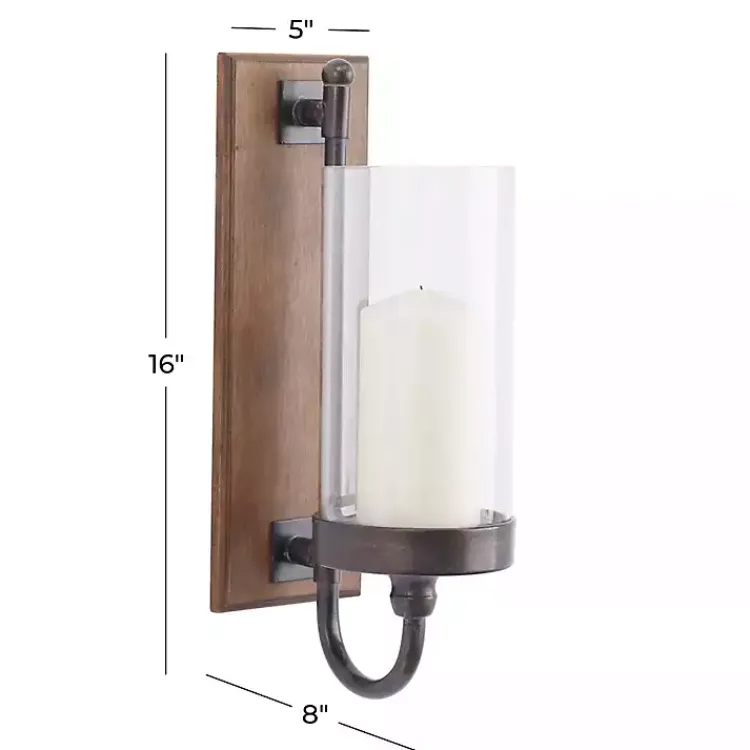 Discount Brown Wood Sconce with Glass Holder Sconces