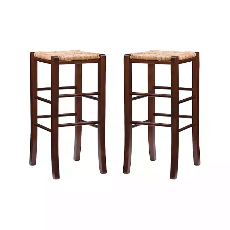 Kirklands Home Bar Stools & Counter Height Stools|Wood Seagrass Backless 2-pc. Bar Stool Set Brown