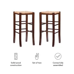 Kirklands Home Bar Stools & Counter Height Stools|Wood Seagrass Backless 2-pc. Bar Stool Set Brown