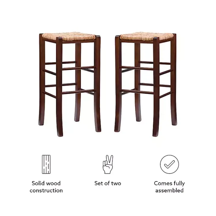 Kirklands Home Bar Stools & Counter Height Stools|Wood Seagrass Backless 2-pc. Bar Stool Set Brown
