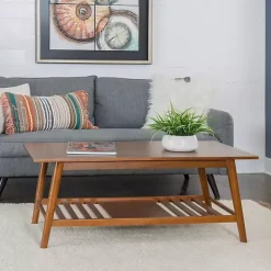 Kirklands Home Coffee Tables|Wood Slatted Bottom Shelf Coffee Table Brown