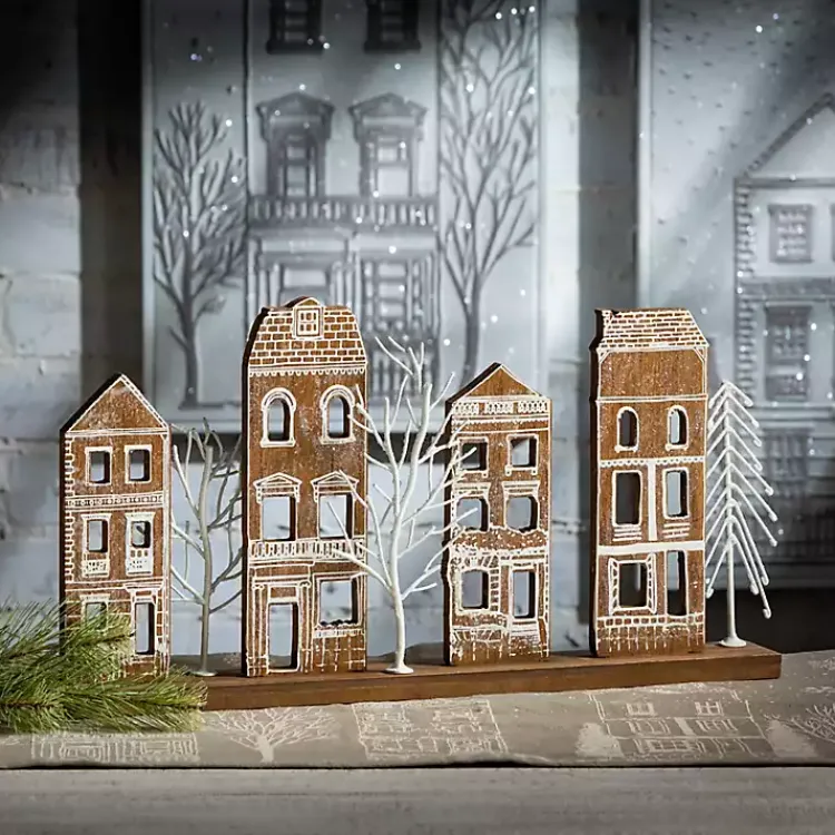 New Brown Wood Tabletop Christmas Village Christmas Decorations