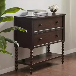 Kirklands Home Cabinets & Sideboards|Wood Turned Legs 2-Drawer Chest Brown