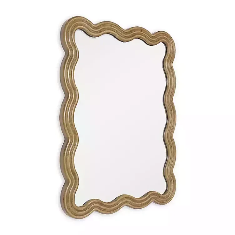 Kirklands Home Decorative Mirrors|Brown Wood Wavy Adria Wall Mirror