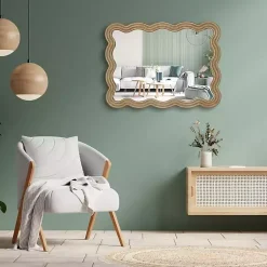 Kirklands Home Decorative Mirrors|Brown Wood Wavy Adria Wall Mirror
