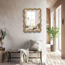 Kirklands Home Decorative Mirrors|Brown Wood Wavy Adria Wall Mirror
