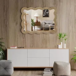 Kirklands Home Decorative Mirrors|Brown Wood Wavy Adria Wall Mirror