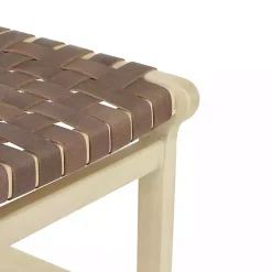 Kirklands Home Bar Stools & Counter Height Stools|Woven Leather Wooden Counter Stool Brown