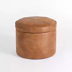 Kirklands Home Benches & Ottomans|Wyatt Faux Leather Storage Ottoman Brown