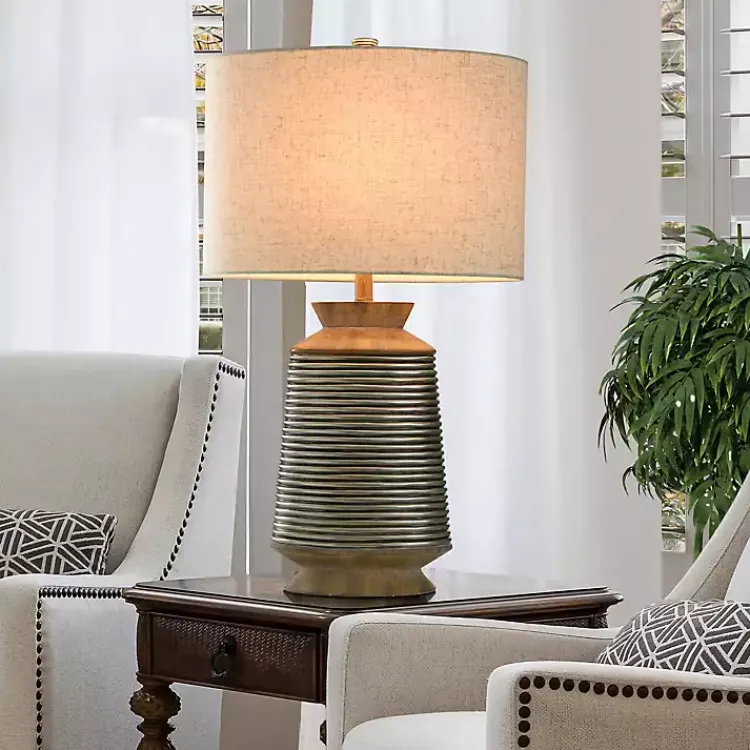 Kirklands Home Table Lamps|Brushed Gold Ribbed Table Lamp Ivory
