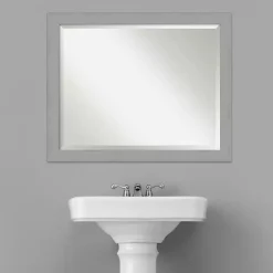 Kirklands Home Decorative Mirrors|Brushed Metallic Silver Frame Beveled Mirror