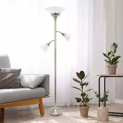 Kirklands Home Floor Lamps|Brushed Nickel 3-Scallop Glass Floor Lamp Gray