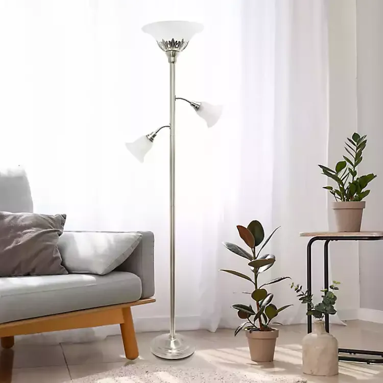 Kirklands Home Floor Lamps|Brushed Nickel 3-Scallop Glass Floor Lamp Gray