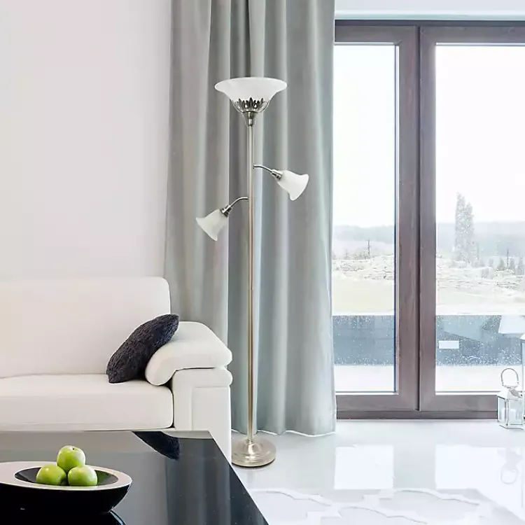 Kirklands Home Floor Lamps|Brushed Nickel 3-Scallop Glass Floor Lamp Gray