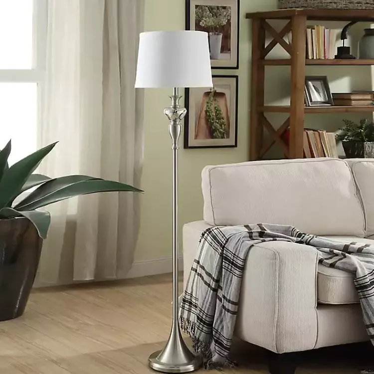 Kirklands Home Floor Lamps|Brushed Steel Fluted Floor Lamp White