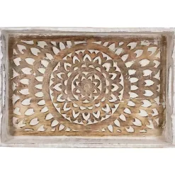 Clearance Brushed Mandala Carved Trays, Set of 2 Decorative Trays