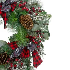 Hot Buffalo Check Plaid Ribbon Holiday Wreath Wreaths