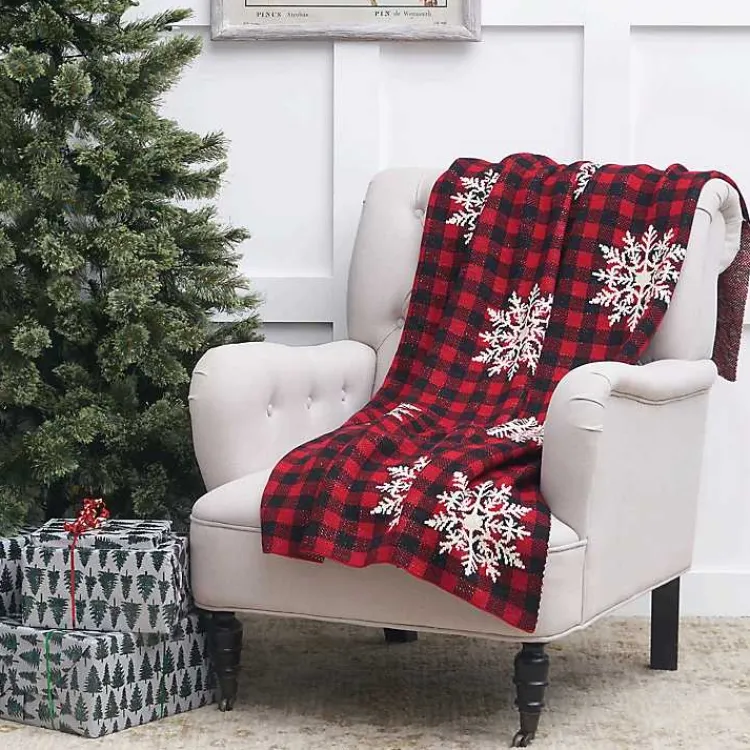 Hot Buffalo Check Snowflake Throw Blankets & Throws